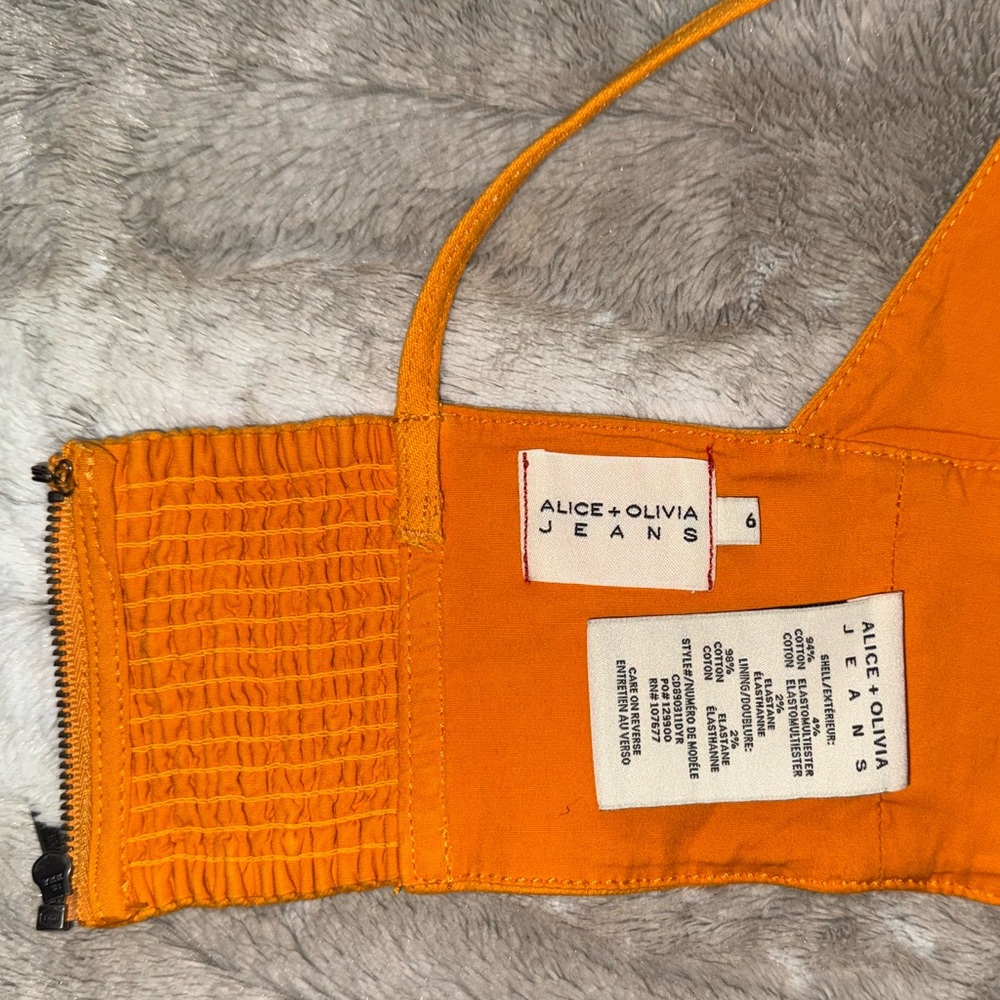 ALICE + OLIVIA Carli Denim Crop Top in Tangerine Size 6 - Picture 9 of 16